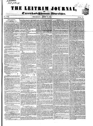 cover page of Leitrim Journal published on May 11, 1854
