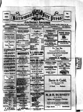 cover page of Kirriemuir Free Press and Angus Advertiser published on May 11, 1922