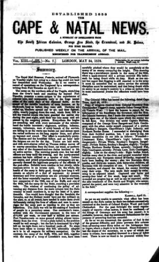 cover page of Cape and Natal News published on May 24, 1879