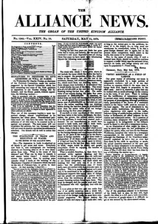 cover page of Alliance News published on May 11, 1878