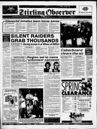 cover page of Stirling Observer published on May 11, 1990