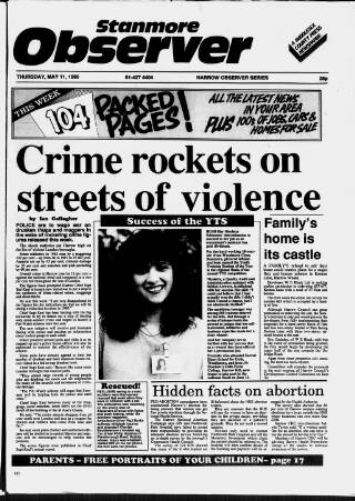 cover page of Stanmore Observer published on May 11, 1989