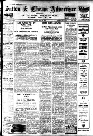 cover page of Sutton & Epsom Advertiser published on May 12, 1938