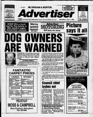 cover page of Billingham & Norton Advertiser published on May 11, 1988