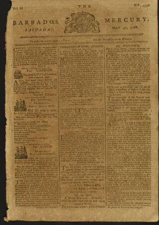 cover page of Barbados Mercury published on May 31, 1788