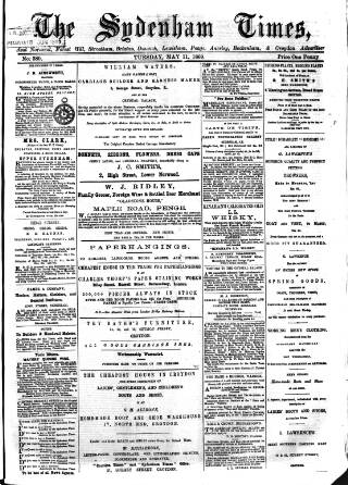 cover page of Sydenham Times published on May 11, 1869