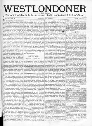 cover page of West Londoner published on May 11, 1872
