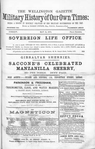 cover page of Wellington Gazette and Military Chronicle published on May 15, 1876