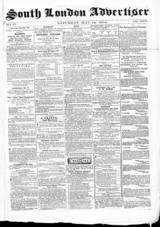 cover page of South London Advertiser published on May 14, 1864