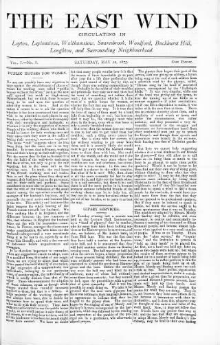 cover page of East Wind published on May 22, 1875