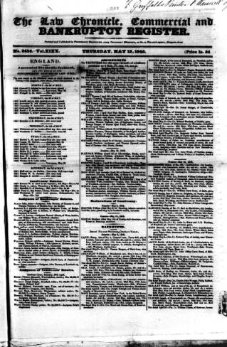 cover page of Law Chronicle, Commercial and Bankruptcy Register published on May 12, 1842