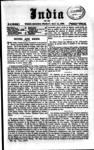 cover page of India published on May 11, 1906