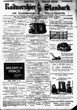 cover page of Radnorshire Standard published on May 11, 1904