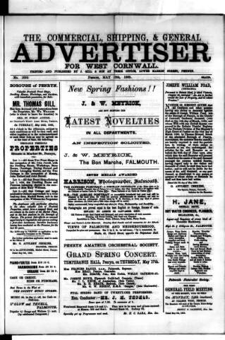 cover page of Commercial, Shipping & General Advertiser for West Cornwall published on May 12, 1888