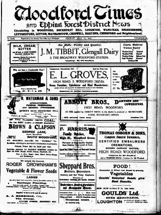 cover page of Woodford Times published on May 11, 1917