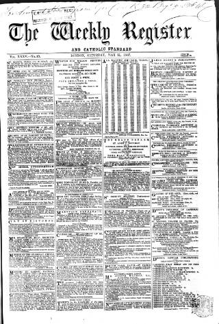 cover page of Weekly Register and Catholic Standard published on May 11, 1867