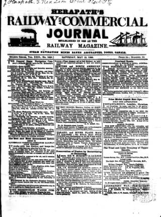 cover page of Herapath's Railway Journal published on May 12, 1860