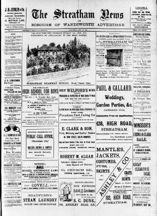 cover page of Streatham News published on May 11, 1901