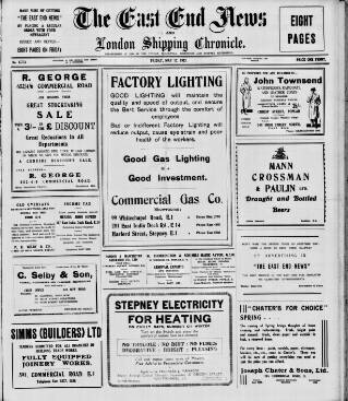 cover page of East End News and London Shipping Chronicle published on May 12, 1933