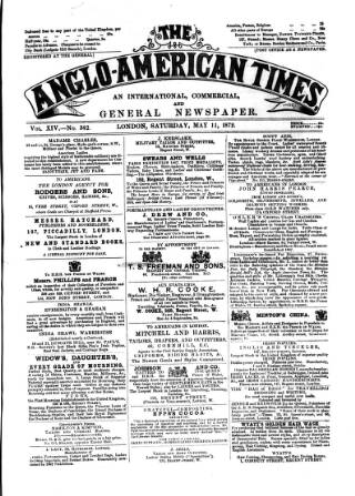 cover page of Anglo-American Times published on May 11, 1872