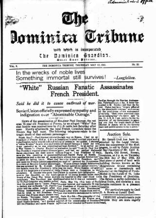 cover page of Dominica Tribune published on May 12, 1932