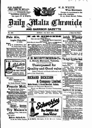 cover page of Daily Malta Chronicle and Garrison Gazette published on May 12, 1913