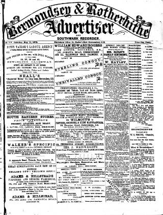cover page of Southwark and Bermondsey Recorder published on May 11, 1878