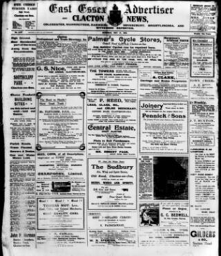 cover page of East Essex Advertiser and Clacton News published on May 11, 1912