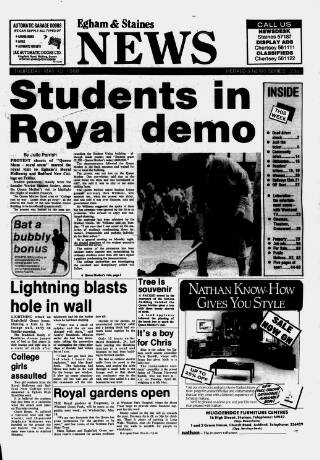 cover page of Staines & Egham News published on May 12, 1988