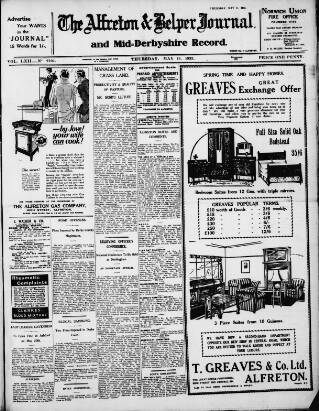 cover page of Alfreton Journal published on May 11, 1933