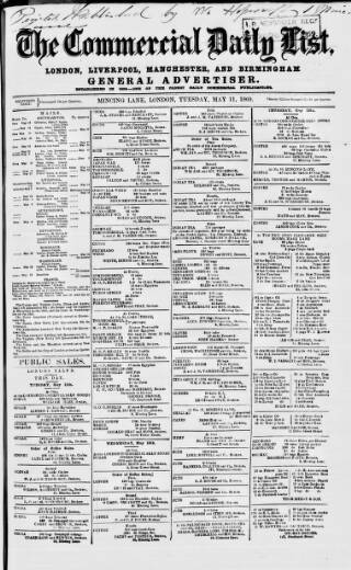 cover page of Commercial Daily List (London) published on May 11, 1869