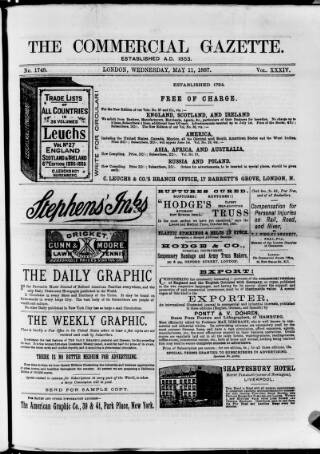 cover page of Commercial Gazette (London) published on May 11, 1887