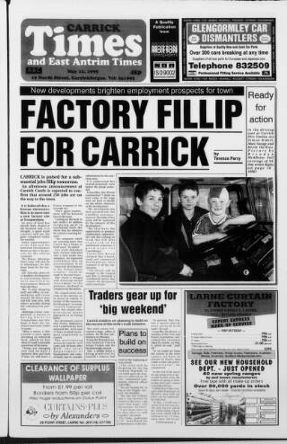 cover page of Carrick Times and East Antrim Times published on May 11, 1995