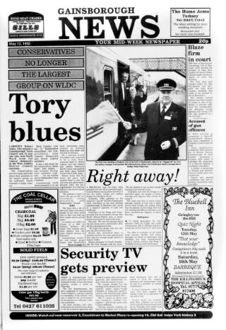 cover page of Gainsborough Evening News published on May 12, 1992